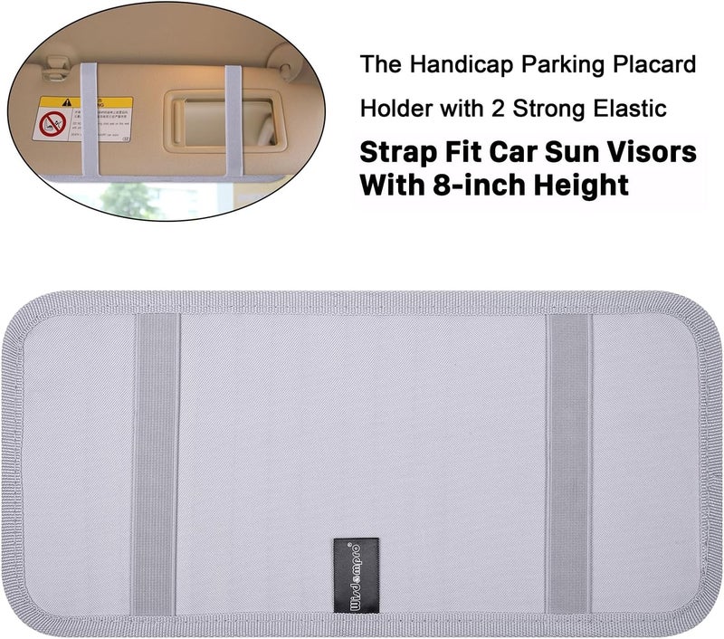 Wisdompro Handicap Placard Holder for Auto, Disabled Parking Permit Sign Protector for Car Sun Visor with Note Paper Slot, Pen Holder and Elastic Strap - Gray - Image 5